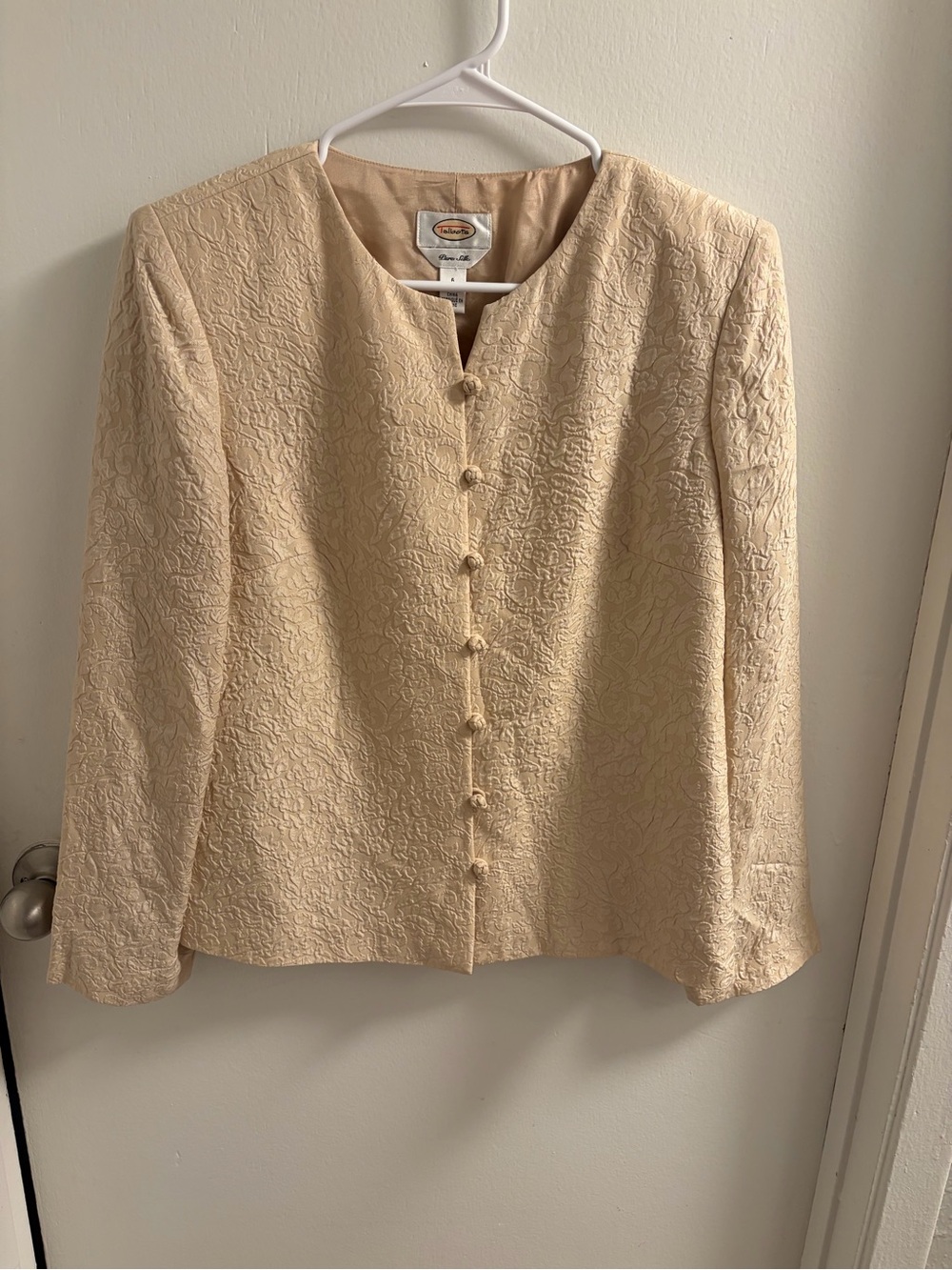 Talbots 100% Silk professional Cream Textured Button-Up Blazer Jacket